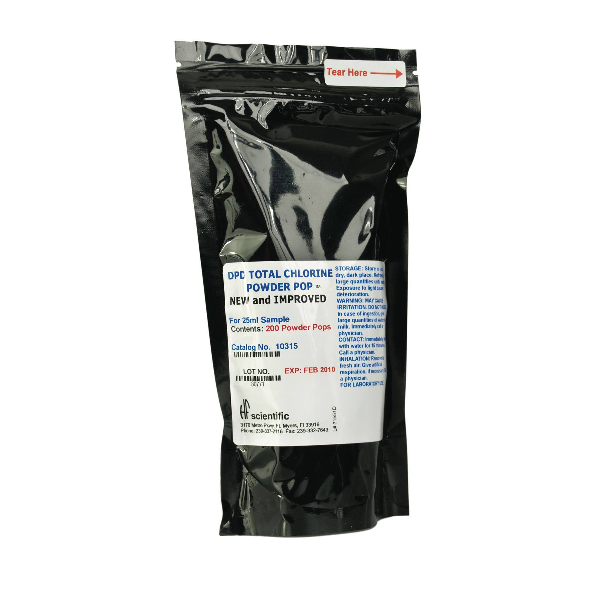 HF&reg; Scientific DPD Reagent Powder Pop&trade; 10300 Free Chlorine DPD Reagent Powder Pop&trade;, 6 to 6.6 pH