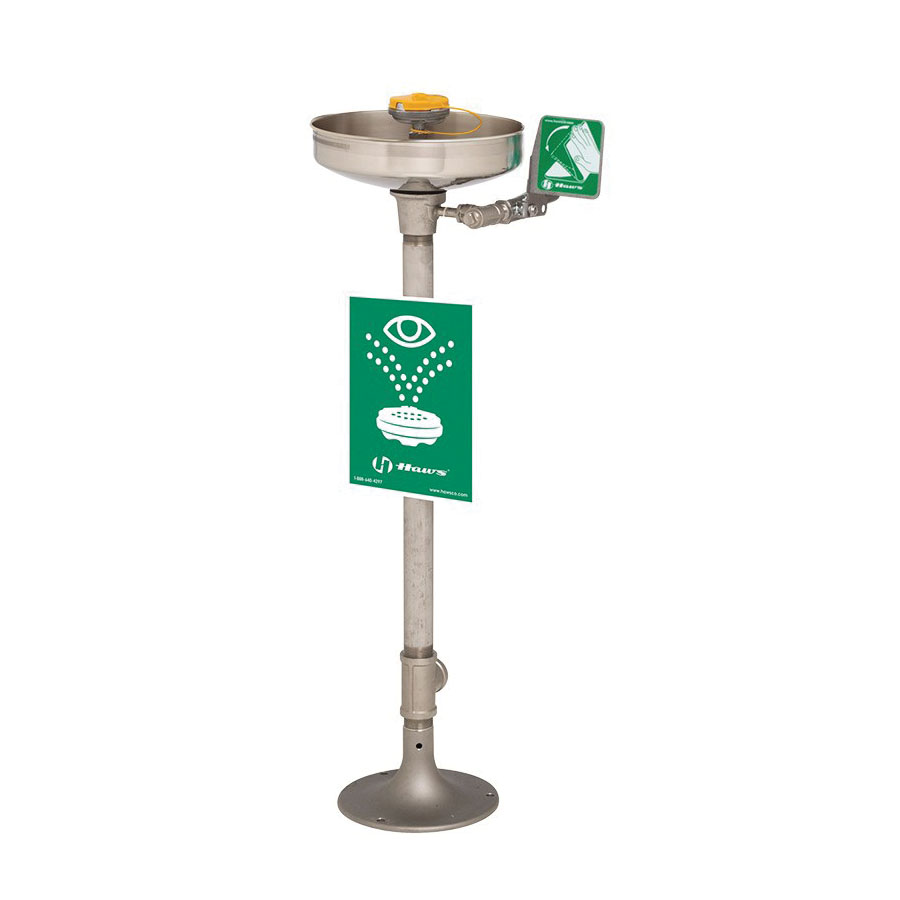 Haws&reg; AXION&reg; 7777 Corrosion Resistant MSR Eye/Face Wash With Stainless Steel Bowl and Cover, Floor Mount, Push Handle Operation, ANSI Z358.1