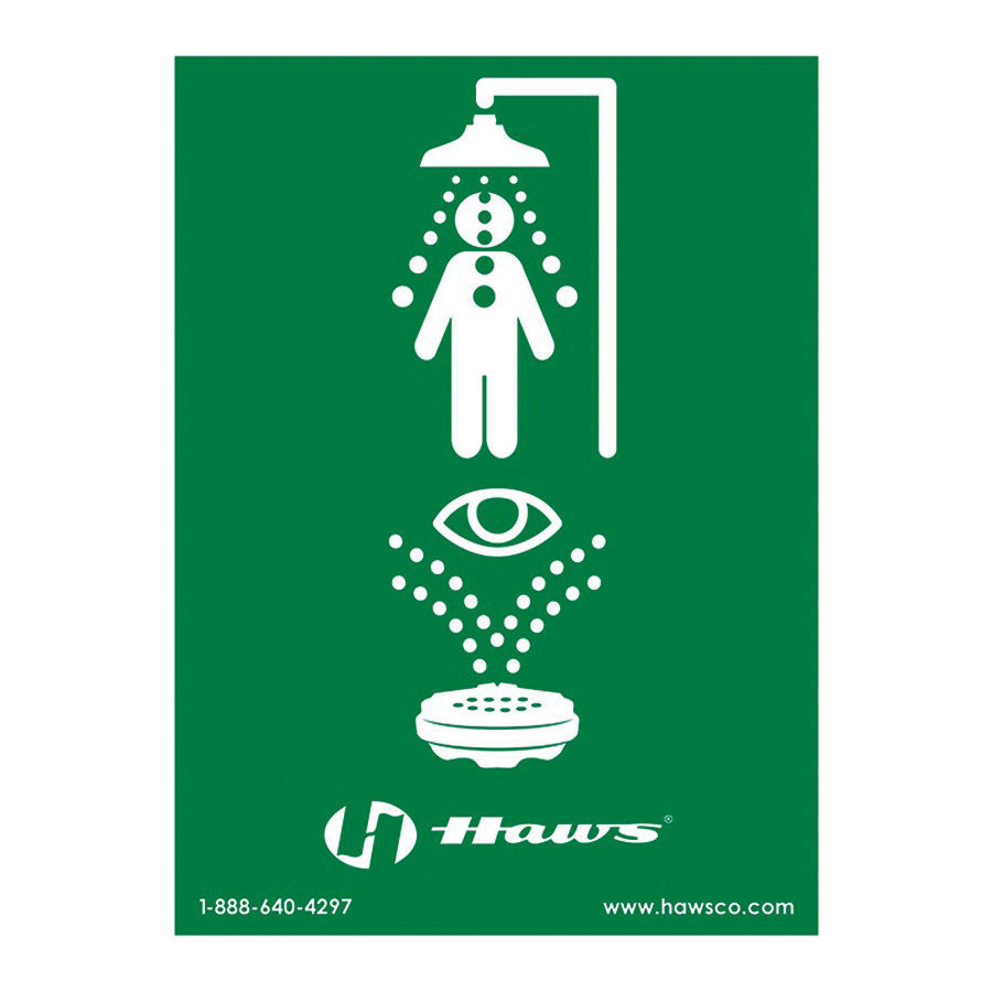 Haws&reg; SP178 Vertical Universal Combination Shower/Eyewash Emergency Sign, For Use With Model 8300-8309/8300CRP-8309CRP Shower and Eye/Face Wash