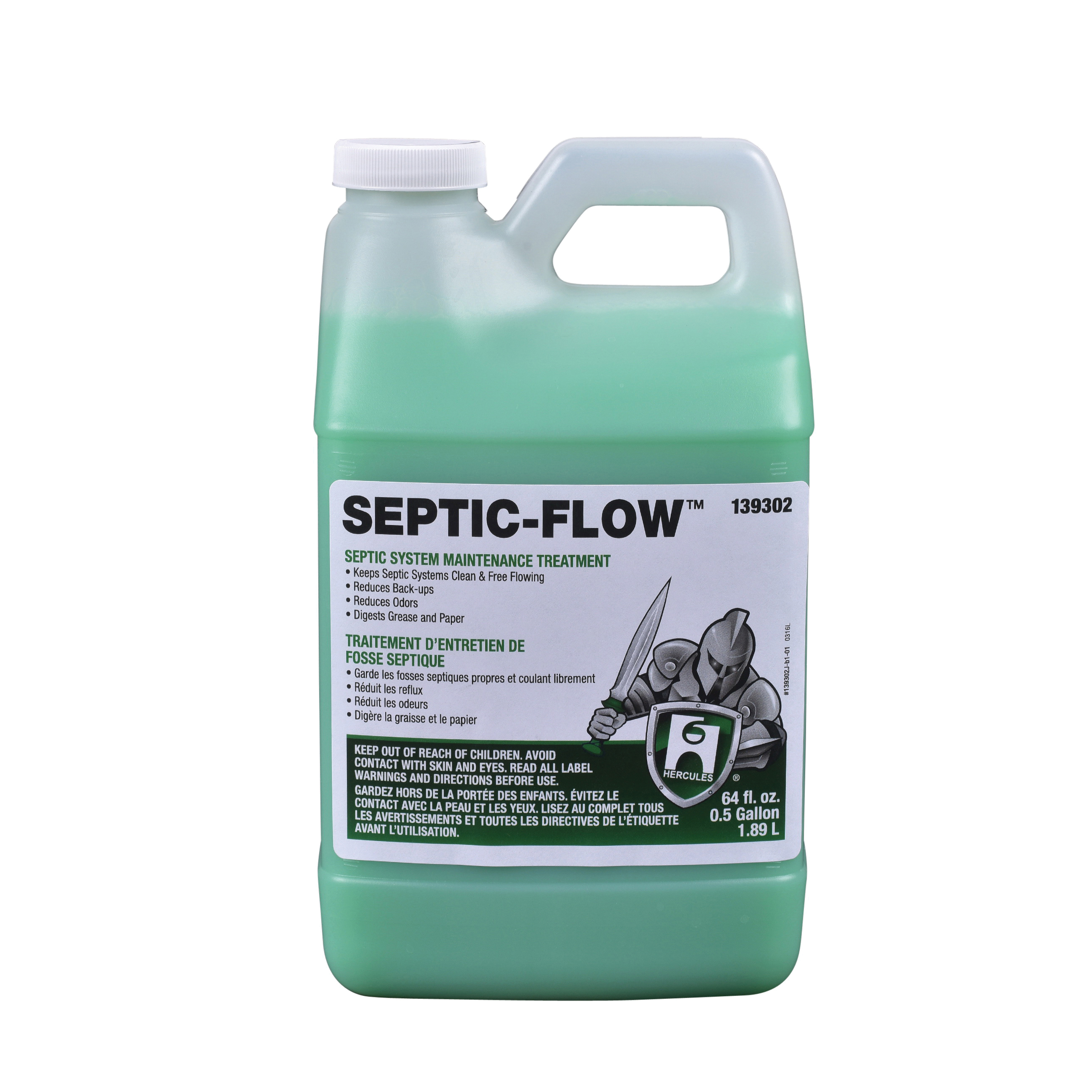 Hercules® Septic-Flow™ 139302 Maintenance Treatment Cleaner, 64 oz, Liquid Form, Green, Mild Odor/Scent