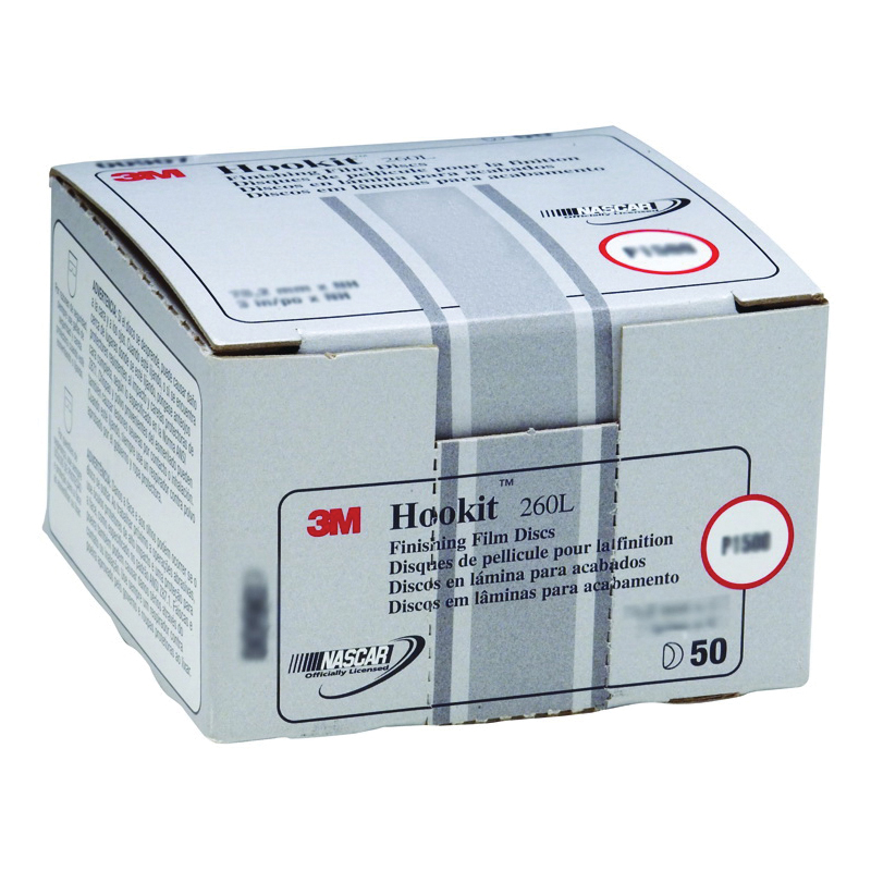 product 3M™ Hookit™ Finishing Film Abrasive Disc 260L, 00968, 6 in, P1200, 100 discs per carton, 4 cartons per case