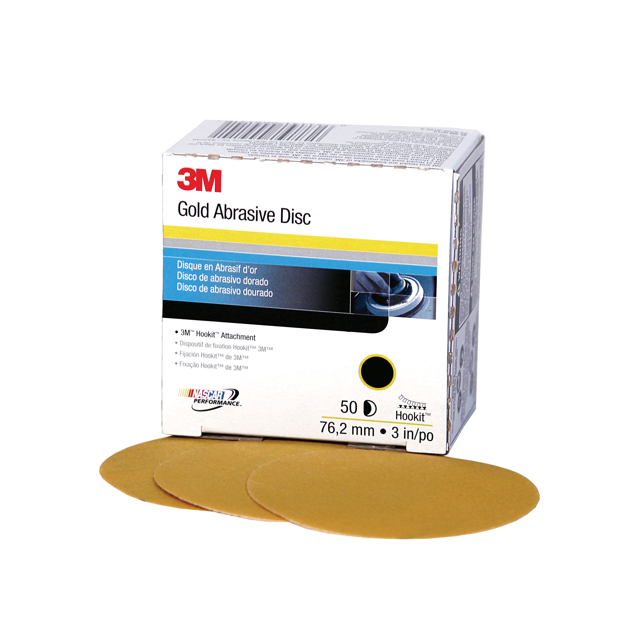 product 3M™ Hookit™ Gold Film Disc 255L, 00967, P80, 5 in x NH, Die 500X, 75/Carton, 4 Cartons/Case