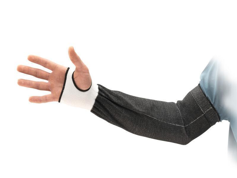 HyFlex&reg; 11251180-W 11-251 Medium Duty Protective Arm Sleeves With Practical Thumb Slot, Wide, 18 in L, 13 ga Yarn, Black/Gray