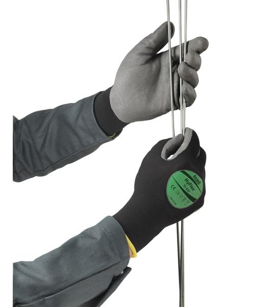 HyFlex&reg; 11421080 11-421 Industrial Grade Gloves, Knit, 8, Black/Grey, Knit Wrist Cuff, Water-Based Polyurethane Coating, Resists: Abrasion, Nylon Lining