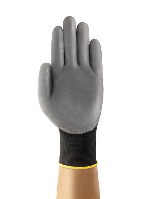 HyFlex&reg; 11421080 11-421 Industrial Grade Gloves, Knit, 8, Black/Grey, Knit Wrist Cuff, Water-Based Polyurethane Coating, Resists: Abrasion, Nylon Lining