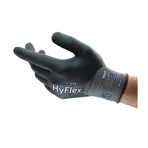 HyFlex&reg; 11539060 11-539 Light Duty Cut-Resistant Gloves, XS, Foam Nitrile Coating, Intercept&trade;, Knit Wrist Cuff, Resists: Abrasion, Cut, Puncture and Tear, ANSI Cut-Resistance Level: A2