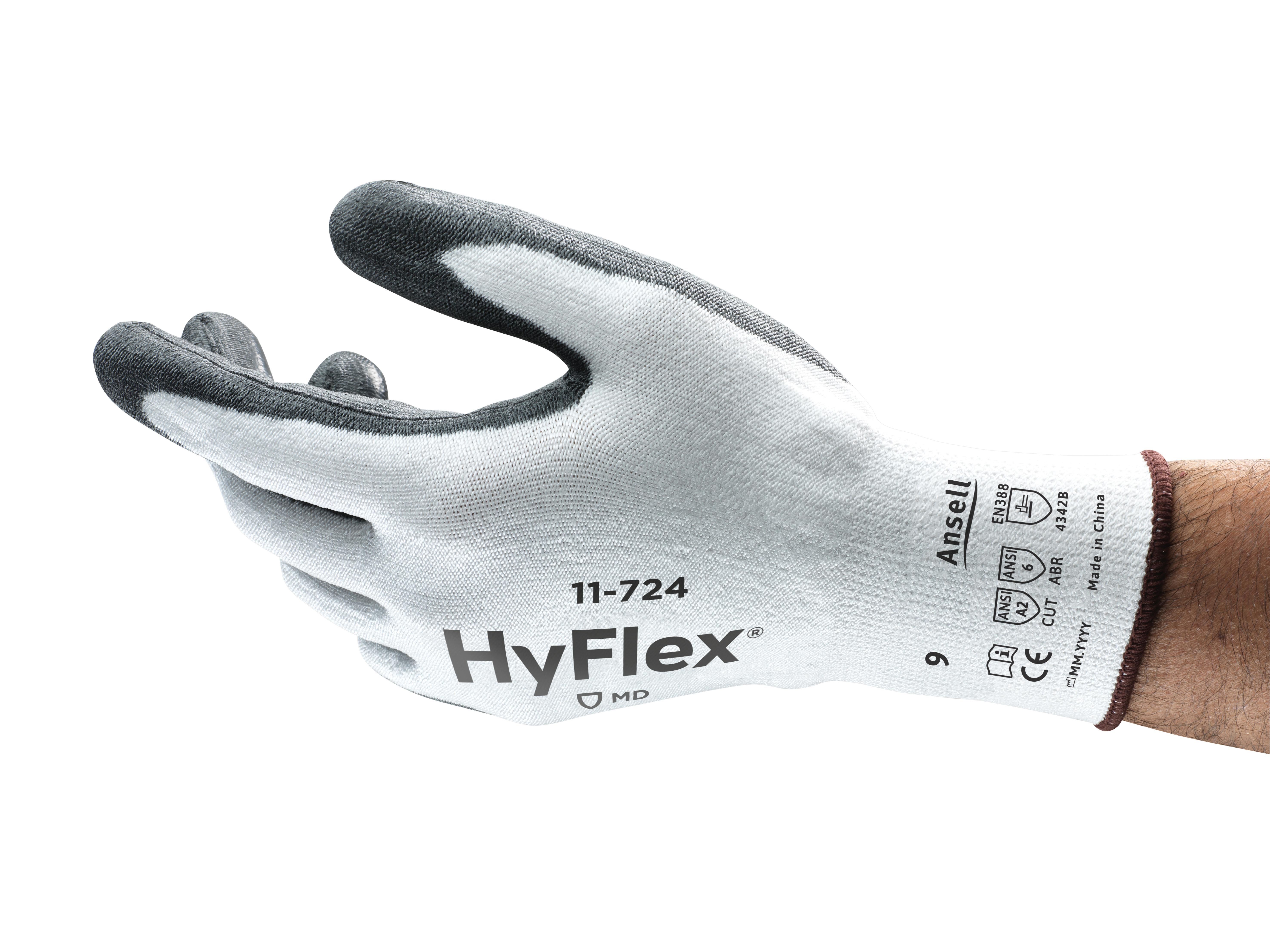 HyFlex&reg; 11724050 11724 Flexible Gloves, 5, Knit Wrist Cuff, Resists: Cut, ANSI Cut-Resistance Level: A2, ANSI Puncture-Resistance Level: 6