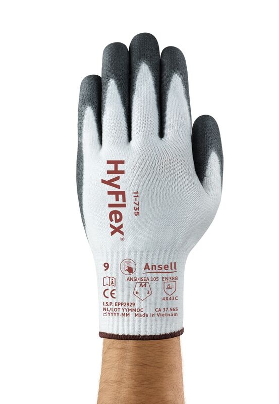 HyFlex&reg; 11-318-9 Light Duty Cut Resistant Gloves, 9, Nylon/Spandex/Carbon Fibers Coating, Dyneema&reg;/Spandex&reg;/Nylon/Carbon/Lycra&reg;/HPPE Back, Knit Wrist Cuff, Resists: Cut, ANSI Cut-Resistance Level: A2