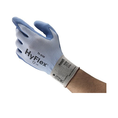 HyFlex&reg; 11-518-10 Light Duty Cut-Resistant Gloves, XL, Polyurethane Coating, Dyneema&reg; Fiber/Nylon/Polyurethane/Spandex&reg;, Knit Wrist Cuff, Resists: Abrasion, Cut, Puncture and Tear, ANSI Cut-Resistance Level: A2, Right/Left Hand