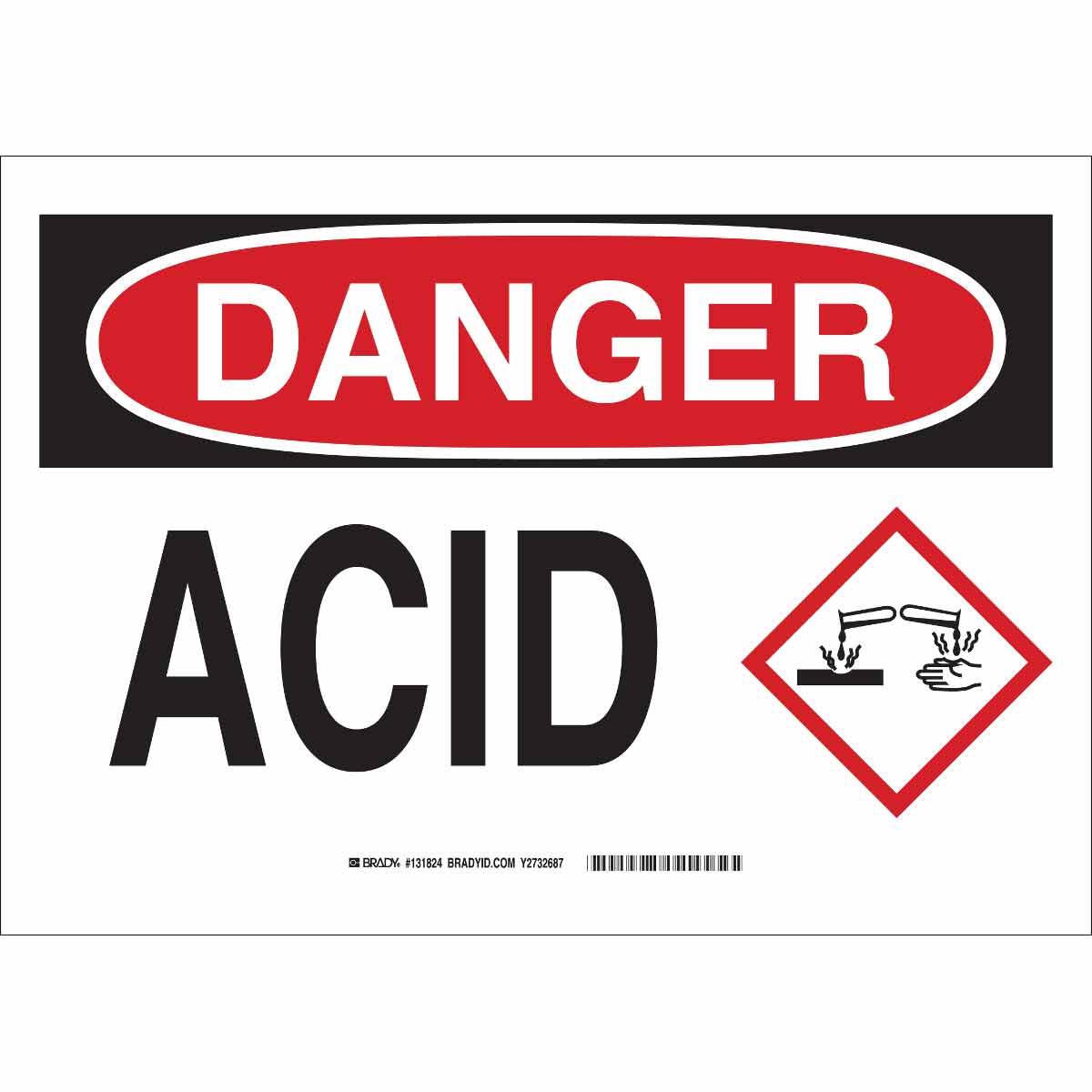 Brady&reg; 131790 Non-Reflective Rectangle Chemical and Hazardous Material Sign, DANGER, Symbol/Text, B-401 Polystyrene, Fastened Mount, 10 in H x 14 in W, English