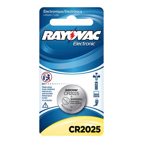 Rayovac&reg; KECR2025-1 Electronic Keyless Entry Battery, Lithium-Manganese Dioxide, 3 V DC Nominal, 165 mAh Nominal, 2025