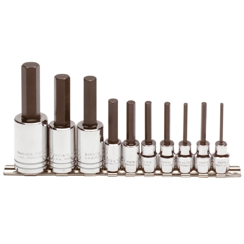 product Proto® J4900A-TT Socket Bit Set, Imperial, 1/8 to 5/8 in Hex, 3/8, 1/2 in Drive, 10 Pieces, Polished Chrome