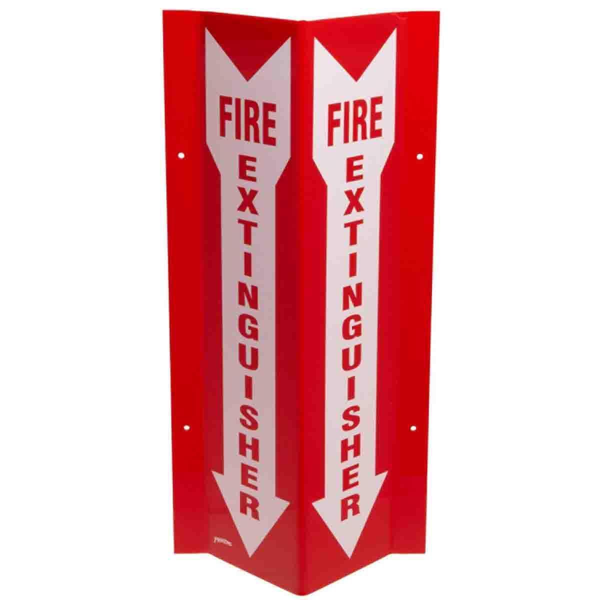 Brady&reg; 50786 3-Way View Rectangular Fire Safety Sign, 18 in H x 7-1/2 in W, Red on Glow, Plastic, Fastened Mount