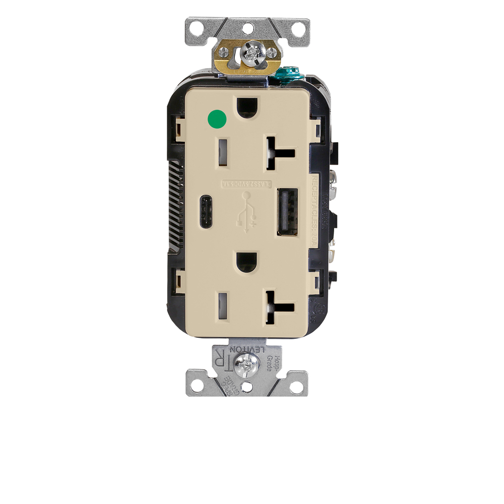 Leviton T5833-W 5.1A USB Type-A Type-C Charging Wall 20A Outlet