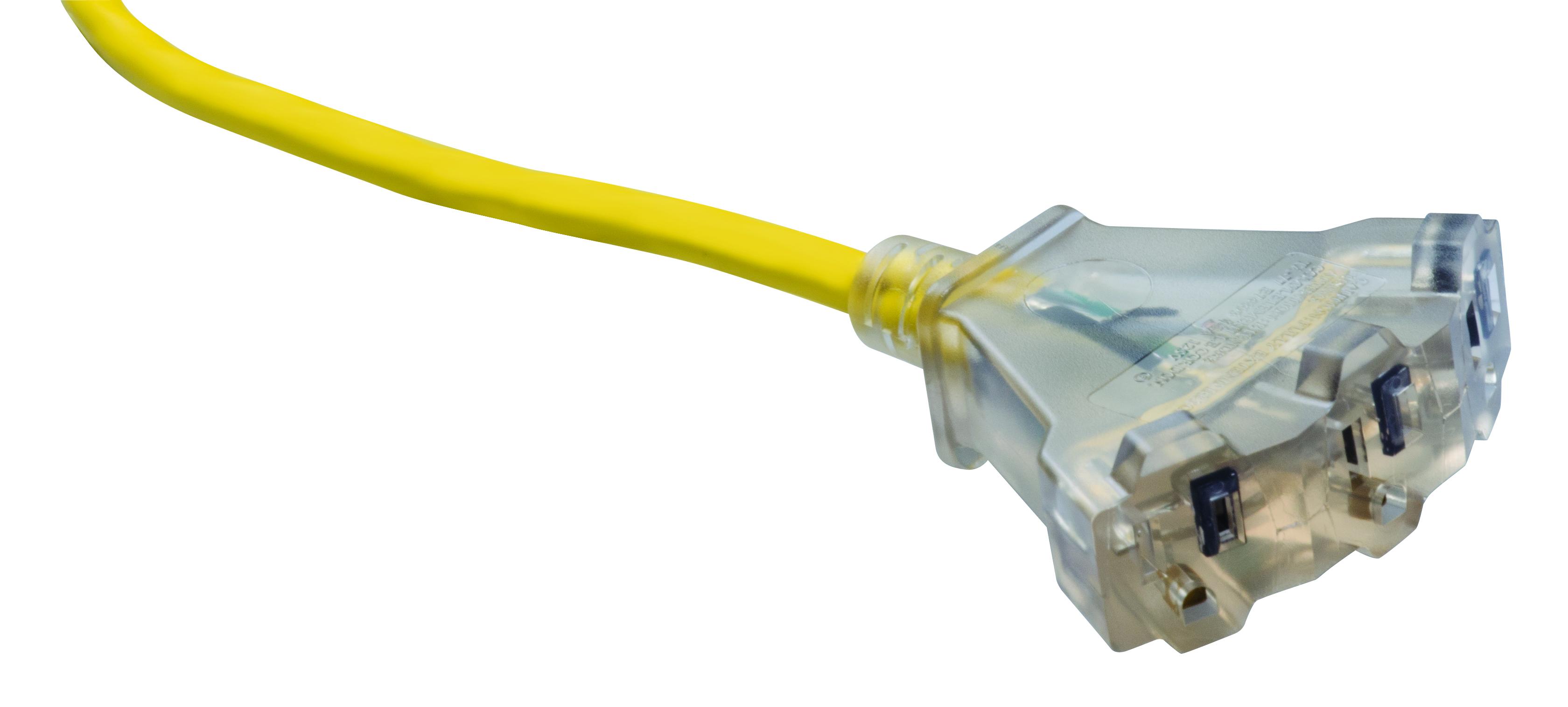 Southwire&reg; Tri-Source&reg; 4188SW8802 Type SJTW Extension Cord With Lighted End, 125 V AC, (3) 12 AWG Bare Copper Conductor, 50 ft L