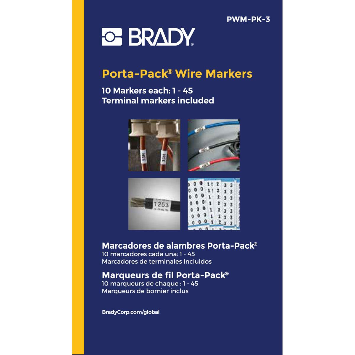 product Brady® Porta-Pack® PWM-PK-1 Die-Cut in Book Format Pre-Printed Wire Marker Book, 1-1/2 in L x 0.2 in W, Black on White, B-500 Vinyl Coated Fabric