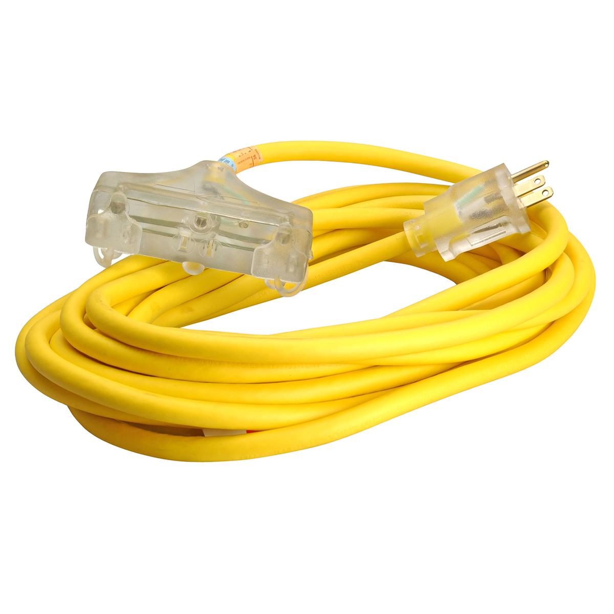 Polar/Solar&reg; 3487SW0002 Type SJEOOW Heavy Duty Trisource Extension Cord With Lighted End, 15 A at 125 V AC, 25 ft L Cord, 3 Conductors