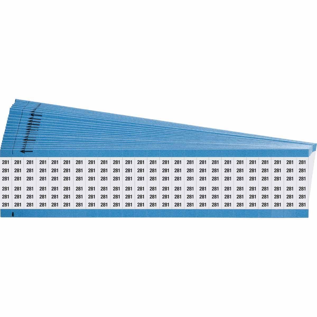 Brady&reg; WM-210-PK WM Series Die-Cut Pre-Printed Solid Number Wire Marker Card, 1/4 in W, Black on White, B-500 Repositionable Vinyl Coated Fabric, 25 Markers per Card