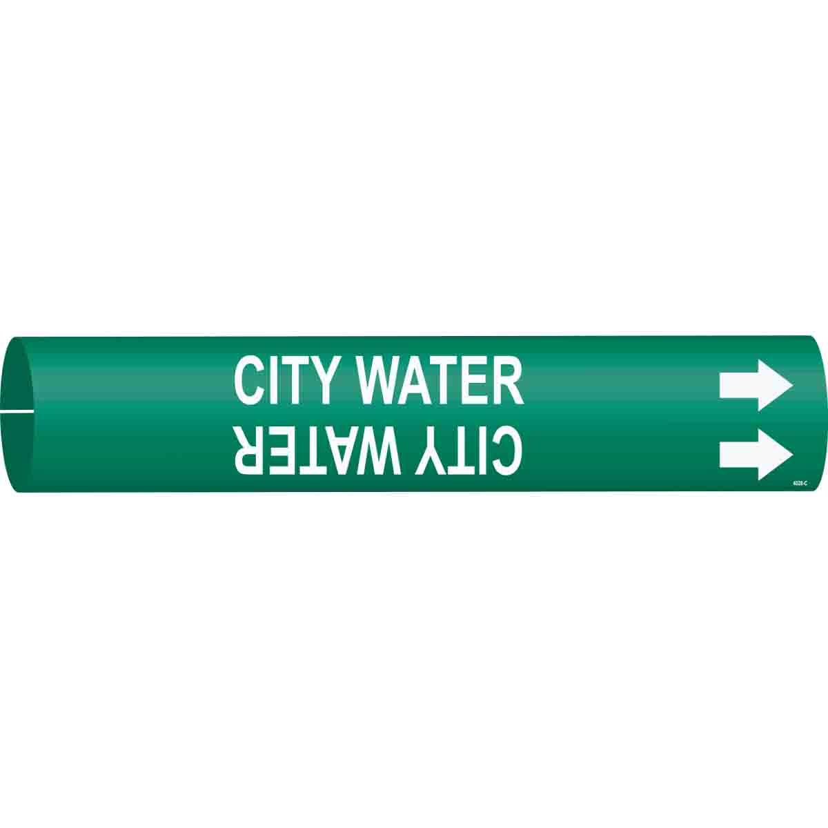 product Brady® BradySnap-On™ 4097-A A Style Pipe and Valve Marker, NATURAL GAS with Right Arrow Symbol Legend, Black on Yellow, Fits Pipe Dia: 3/4 to 1-3/8 in, B-915 Plastic, Snap-On Mount