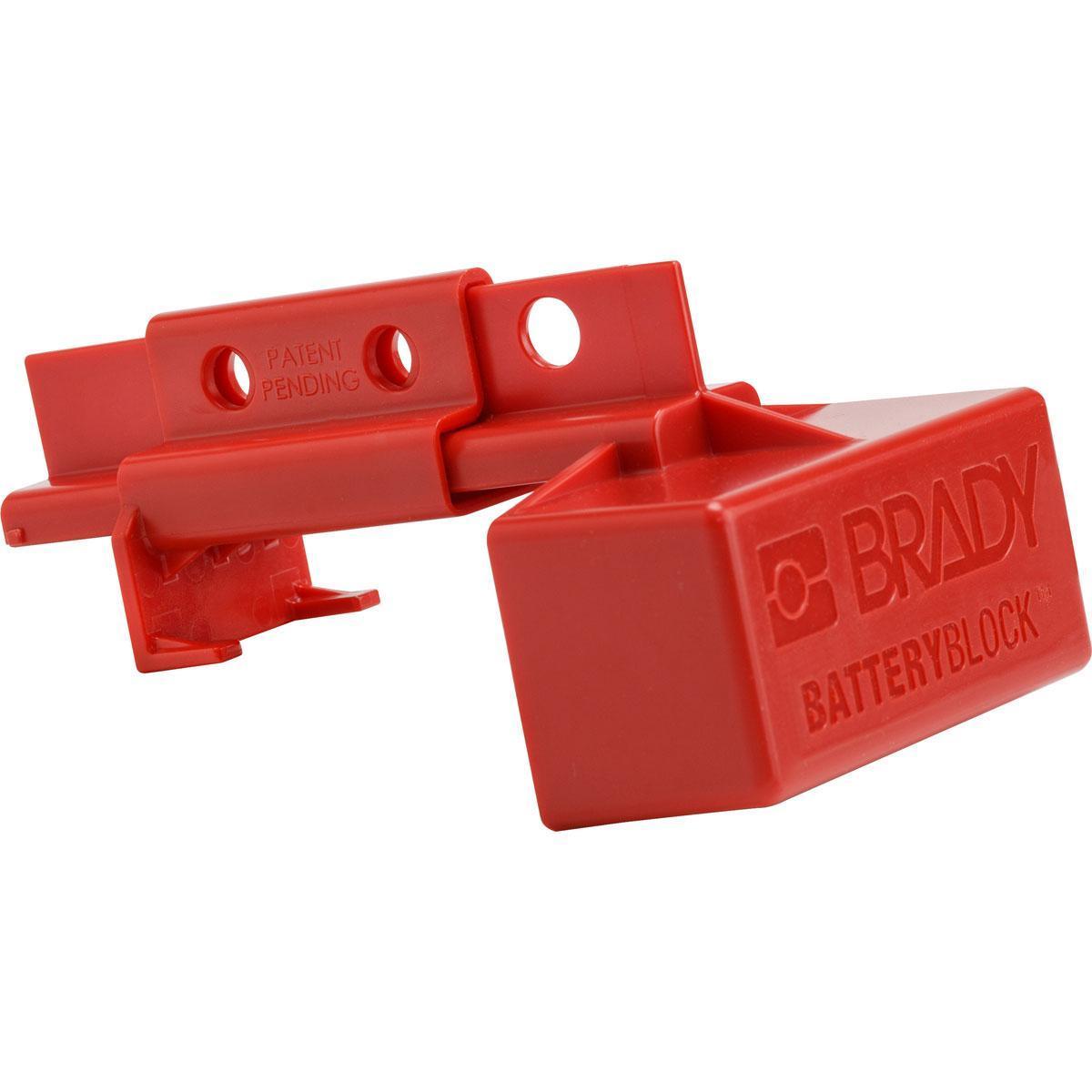 Brady&reg; BatteryBlock&trade; 150841 Plug Encasing Power Connector Lockout Forklift With Handle, For Use With 175A and 350A Power Connectors, 2 Padlocks, 0.31 in Dia Max Padlock Shackle, LOTO-103 Plastic, Red