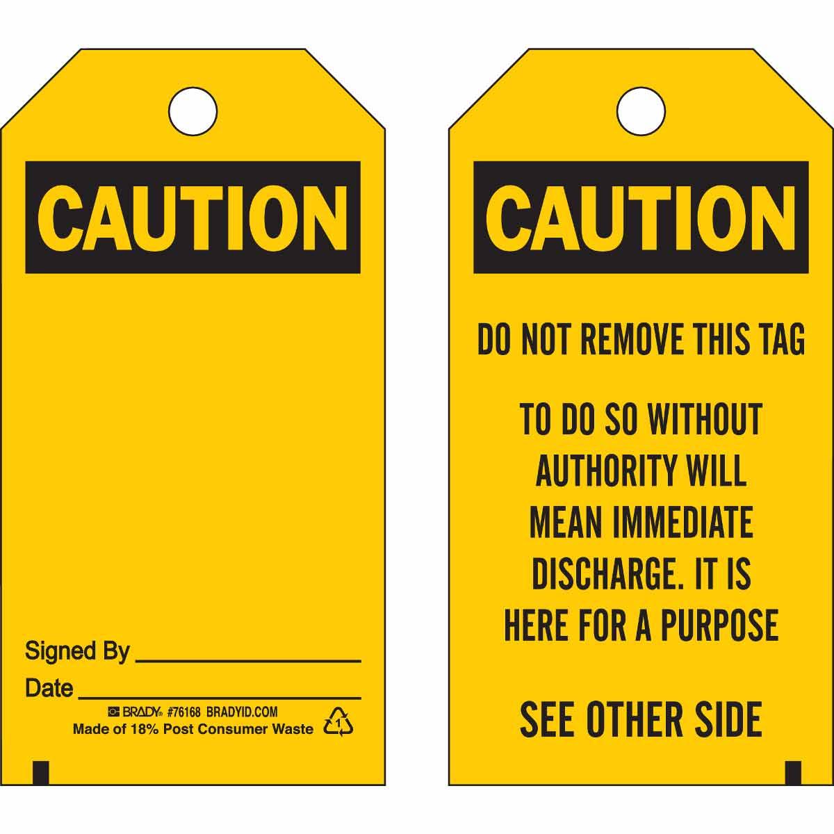 Brady&reg; BradyJet&trade; J20-255-2551 Long Safety Tag, 5-3/4 in H x 3-1/4 in W, B-2551 Polyester, White, Rectangle Shape