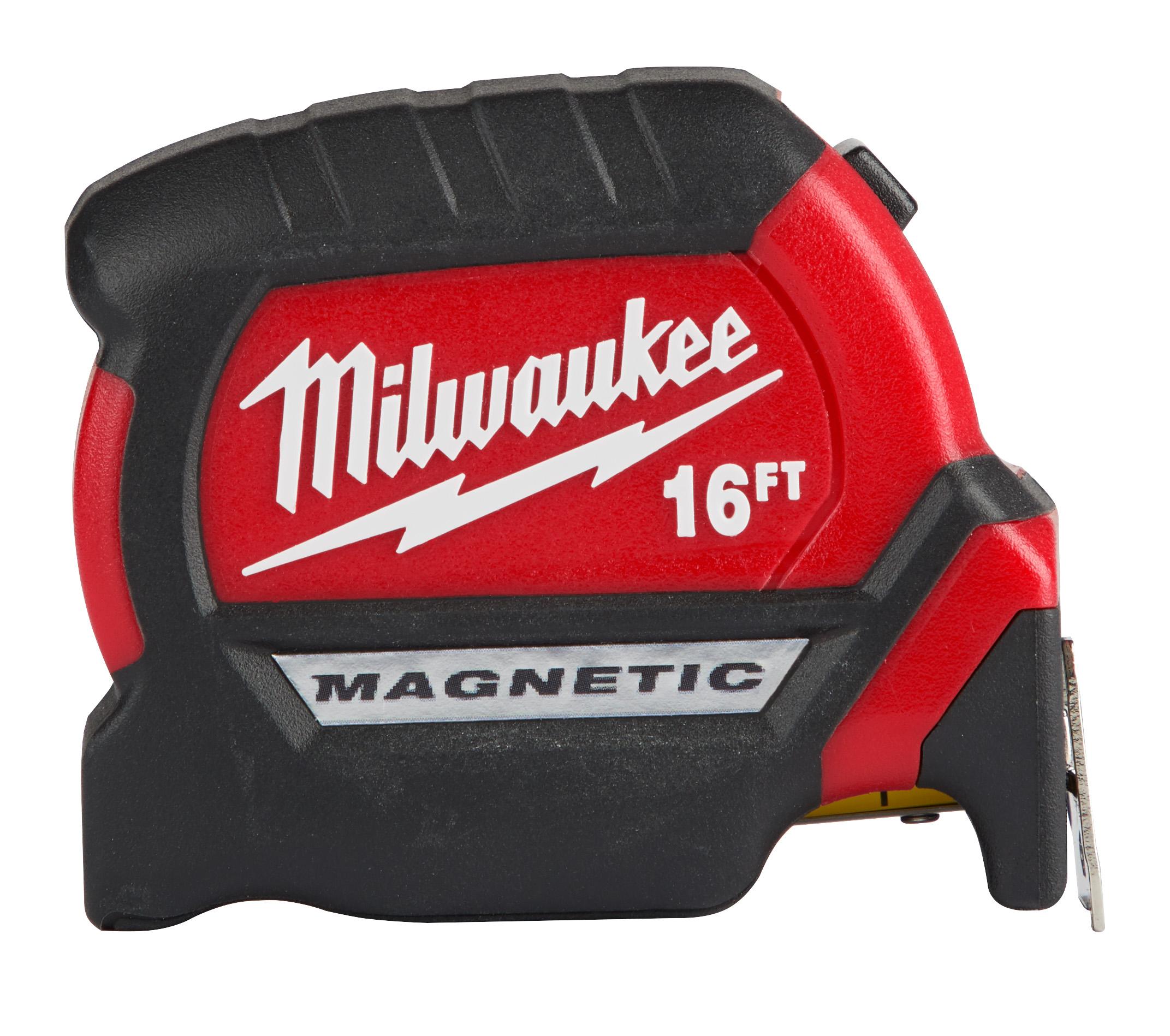 Milwaukee® 48-22-0316 Compact Magnetic Wide Measuring Tape With Belt Clip, 16 ft L x 1 in W Blade, Steel Blade, 1/16 in, 1/8 in, 1/4 in, 1/2 in, 1 ft Graduation
