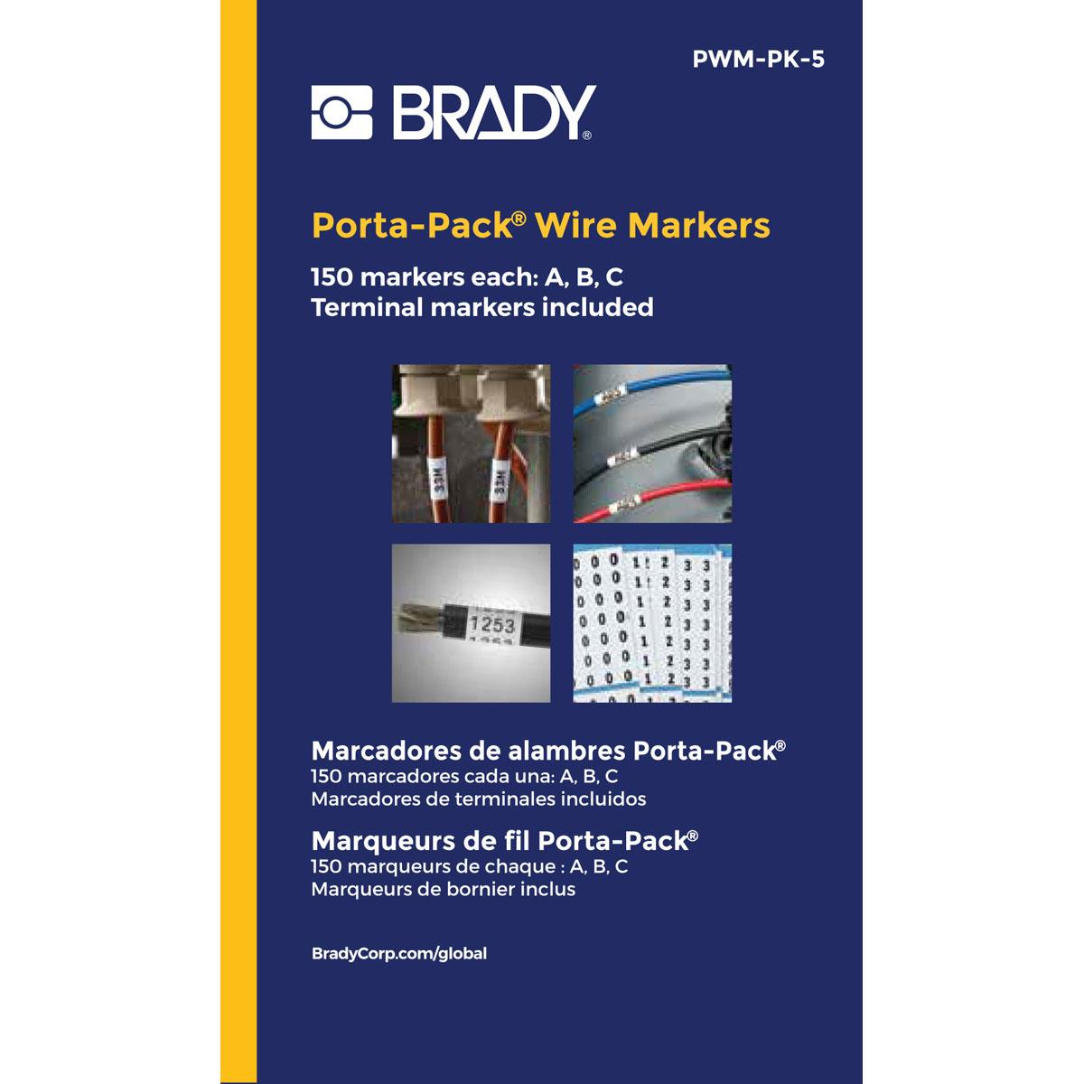 product Brady® Porta-Pack® PWM-PK-8 Die-Cut in Book Format Pre-Printed Wire Marker Book, 1-1/2 in L x 0.2 in W, Black on White, B-500 Vinyl Coated Fabric