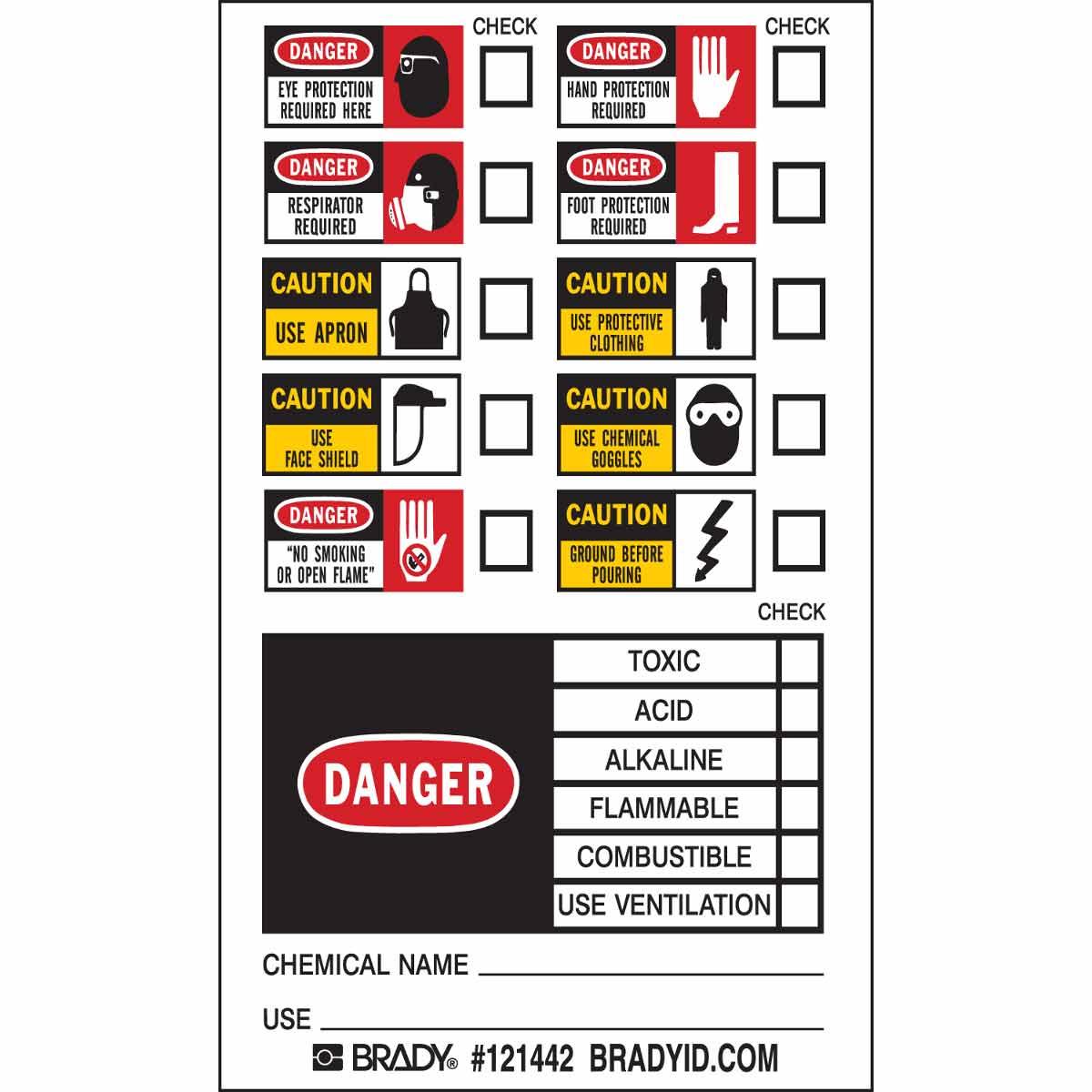Brady® 121165 Non-Reflective Rectangular Self-Adhesive Write-On Safety Label, 3 in W, Black/Blue/Red/Yellow on White, B-7569 Adhesive Vinyl Film, 500 per Roll Labels