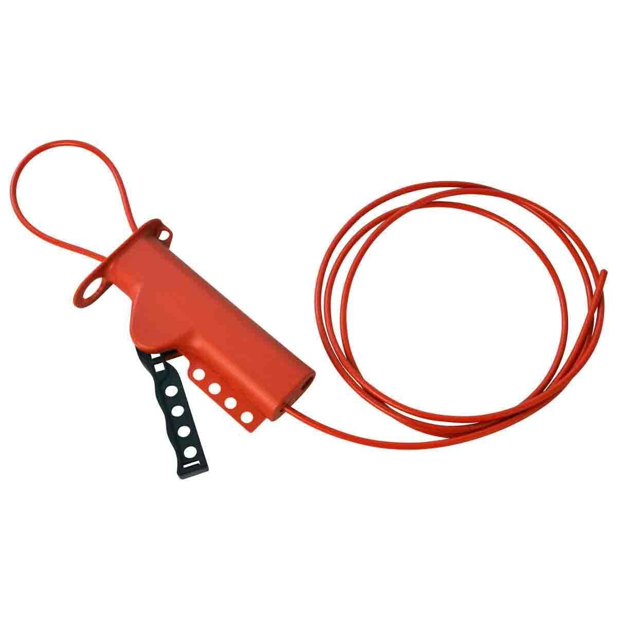 product Brady® Prinzing® CABLO Economy Tab-Cinching Cable Lockout Device, 3/16 in Dia x 6 ft L Steel Cable, 6 Padlocks, Red, 9/16 in Dia Max Padlock Shackle, LOTO-41 Fiberglass Reinforced Polypropylene Body, Legend: CABLE LOCKOUT DEVICE WARNING