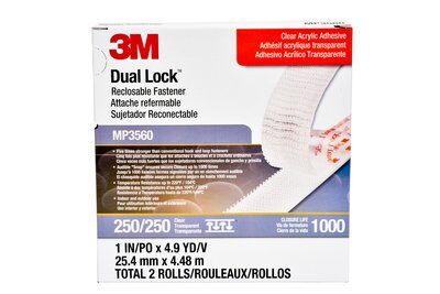 Dual Lock™ 051111-97627 Mushroom Shaped Reclosable Trial Bag Hook and Loop Fastener Tape, 10 ft L x 1 in W, 0.23 in THK Engaged, Synthetic Rubber Adhesive, Black