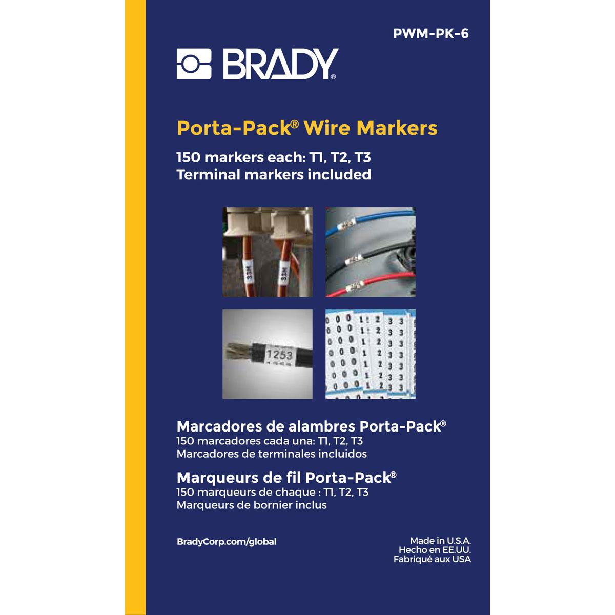 product Brady® Porta-Pack® PWM-PK-11 Die-Cut in Book Format Pre-Printed Wire Marker Book, 1-1/2 in L x 0.2 in W, Black on White, B-500 Vinyl Coated Fabric