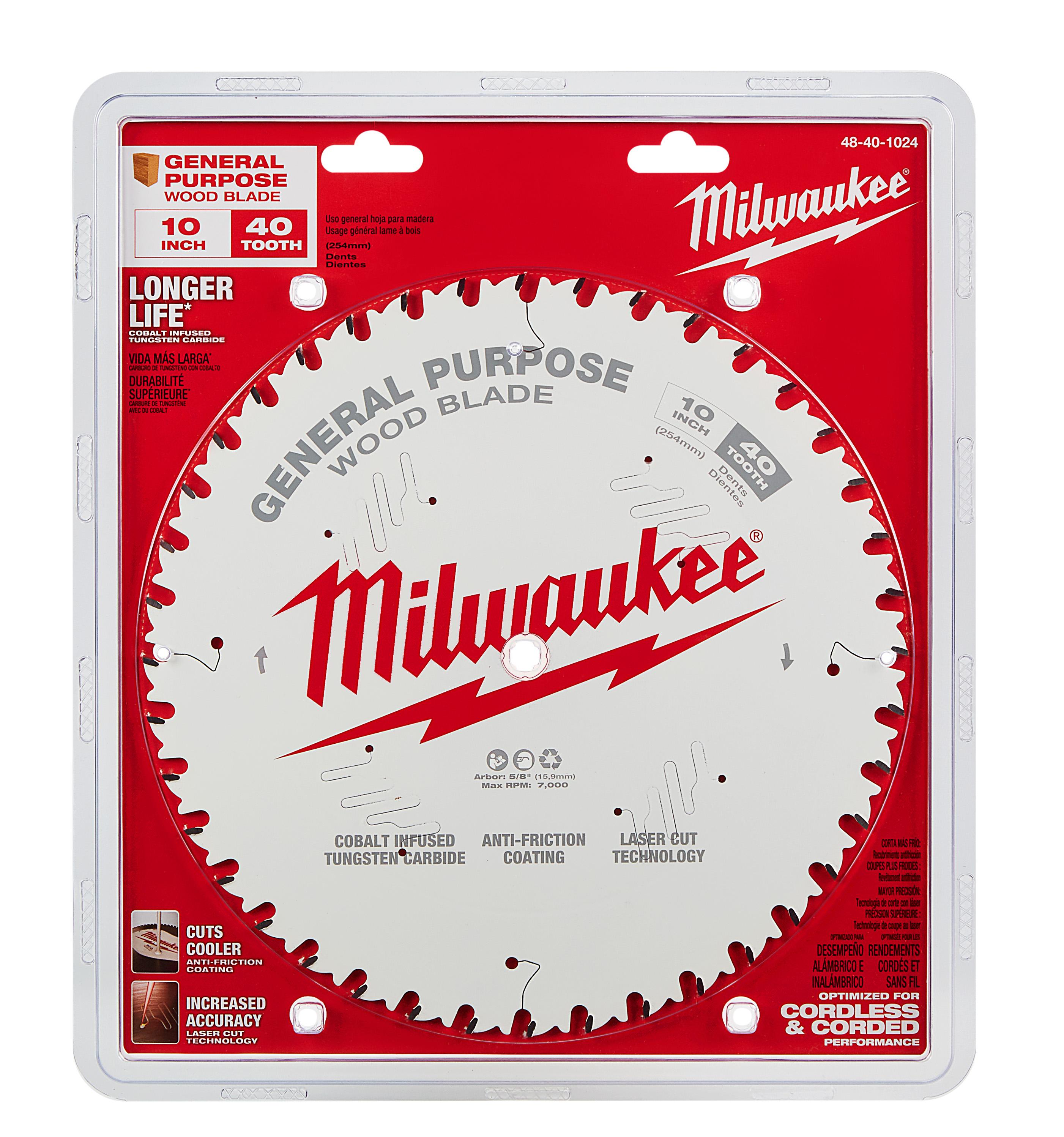 Milwaukee® 48-40-0822 Fine Finish Thin Kerf Circular Saw Blade, 8-1/4 in Dia x 1.05 in THK, 5/8 in Arbor, Carbide Blade, 40 Teeth