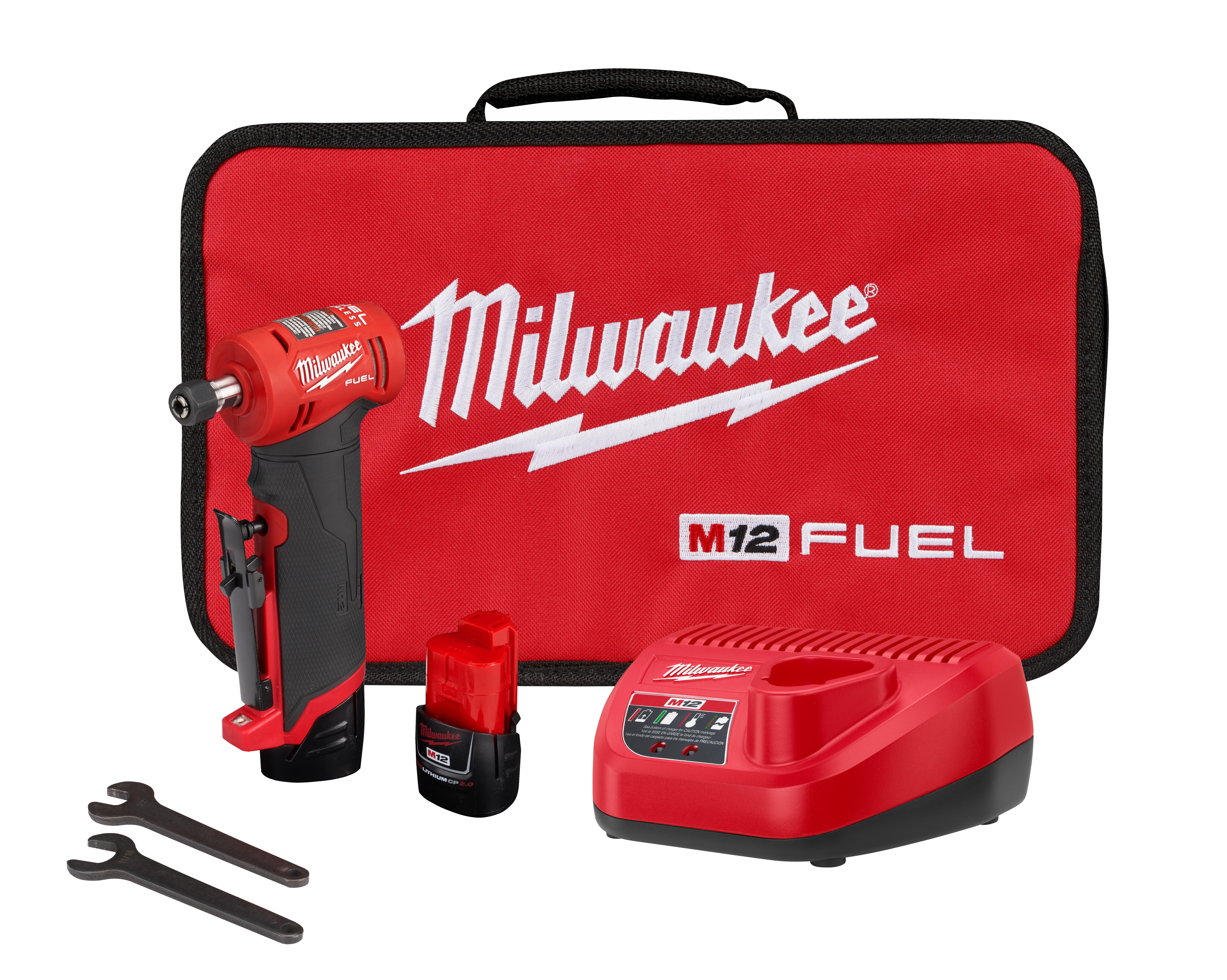Milwaukee® M12 FUEL™ 2485-20 Right Angle Cordless Die Grinder, 12 V, 2 Ah M12™ REDLITHIUM™ CP2.0 Lithium-Ion Battery