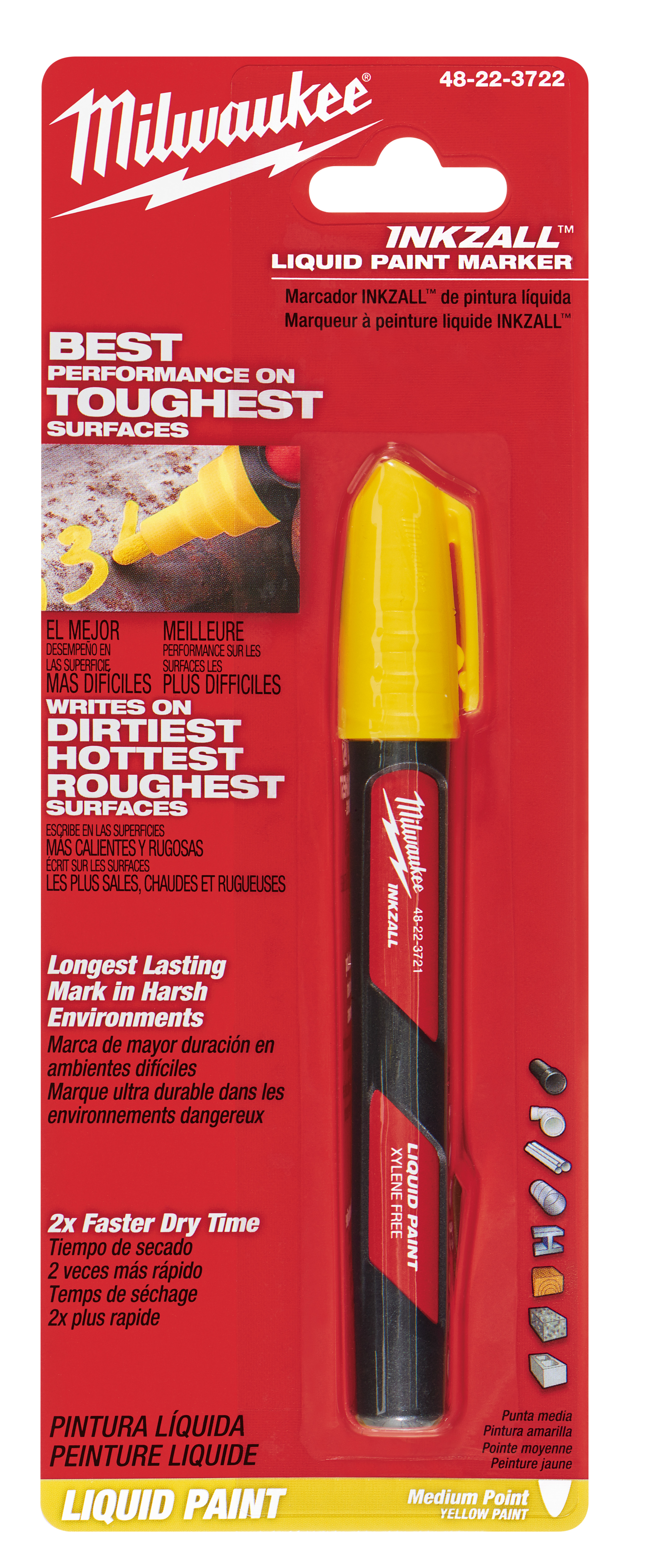 Milwaukee® 48-22-3722 Liquid Paint Marker, Acrylic Nib/Plastic, Red/Yellow