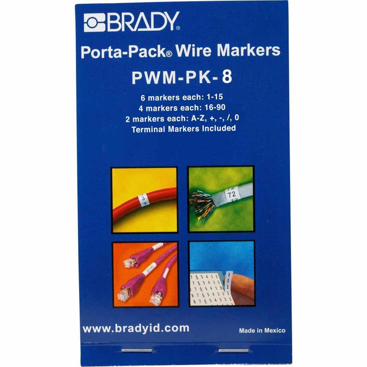 product Brady® Porta-Pack® PWM-PK-2 Die-Cut in Book Format Pre-Printed Wire Marker Book, 1-1/2 in L x 0.2 in W, Black on White, B-500 Vinyl Coated Fabric