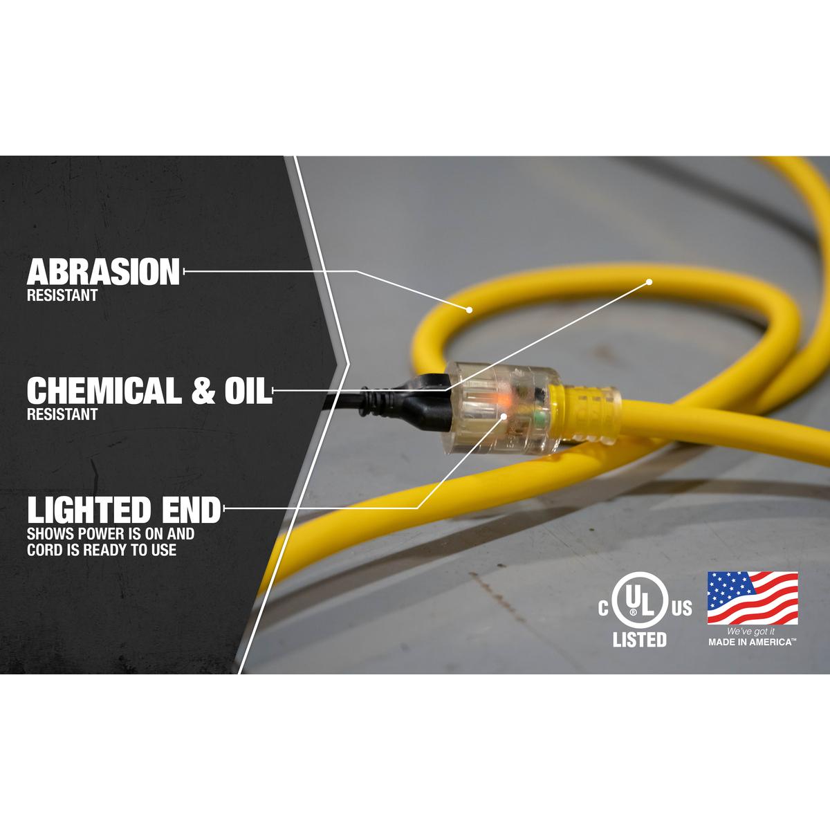 Southwire&reg; Polar/Solar&reg; 1789SW0002 Type SJEOW Insulated All Purpose Extension Cord With Power Indicator Light, 125 V AC, (3) 10 AWG Bare Copper Conductor, 100 ft L