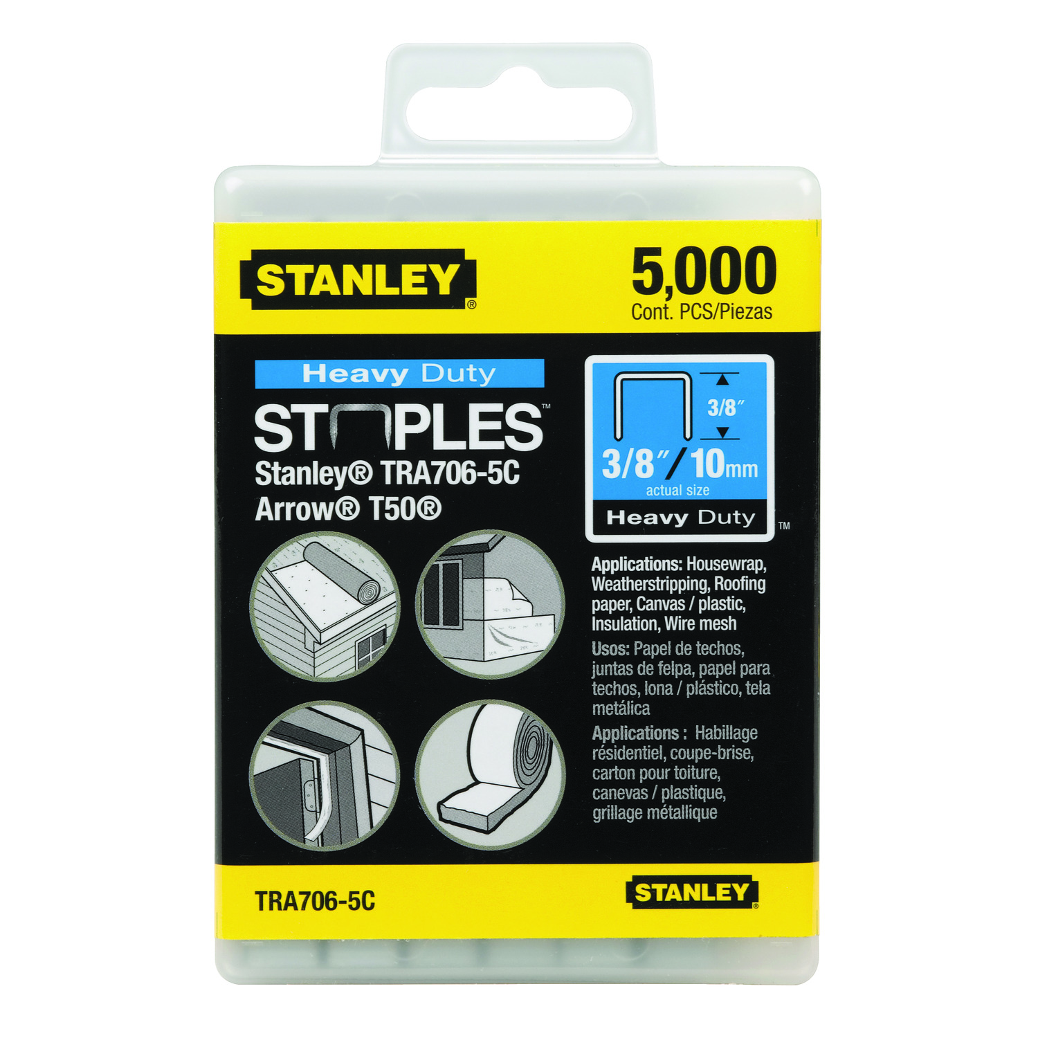 Arrow™ 509 T50® Heavy Duty Wide Staples, 9/16 in L Leg, Chisel Point, Steel, 3/8 in W Crown