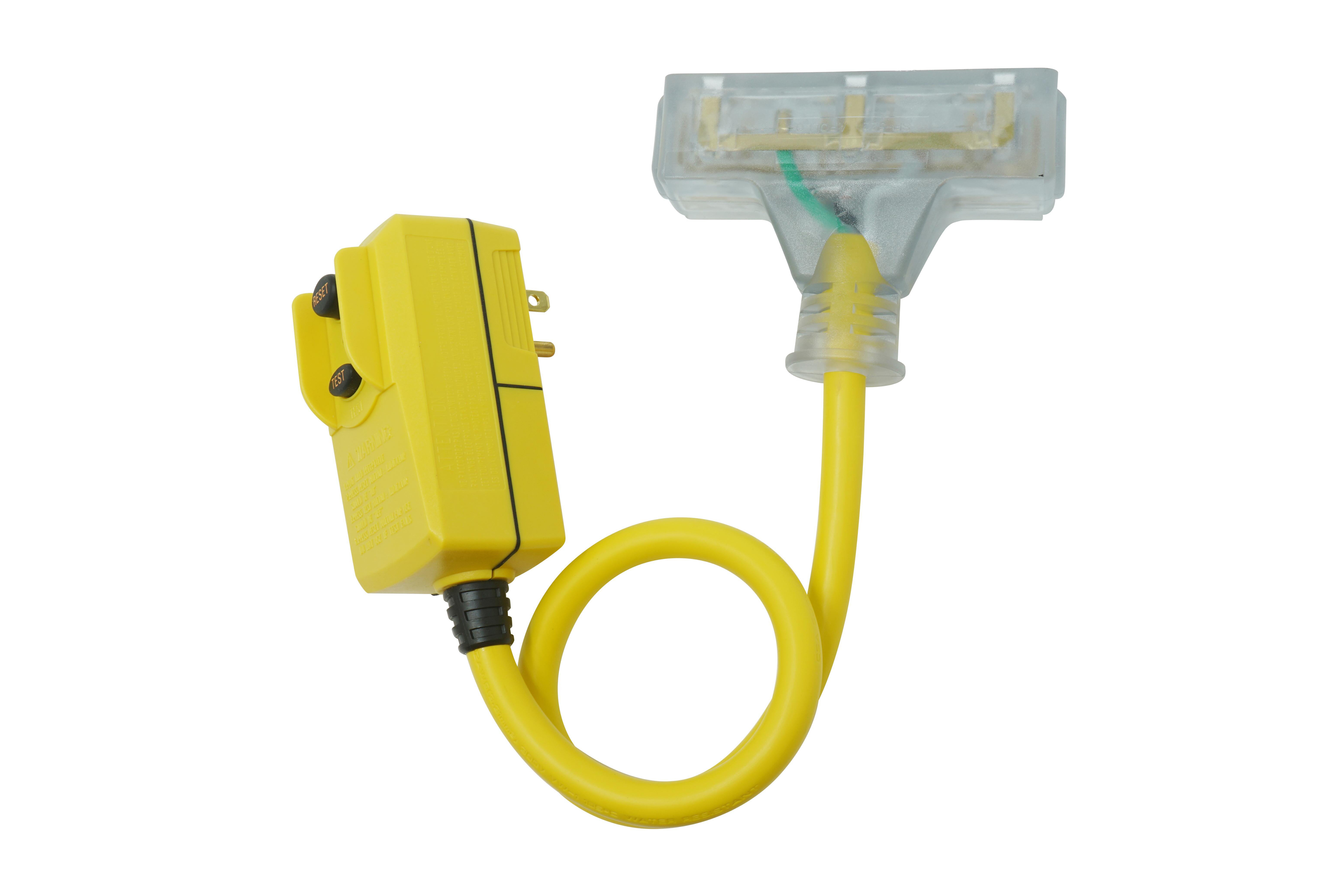 Southwire&reg; Surge Guard&reg; 14880023-6 1-ph Type SJTW-A Heavy Duty Right Angle GFCI Plug Tri-Cord, 120 V AC, 15 A, 12 AWG Conductor, 3 Outlets