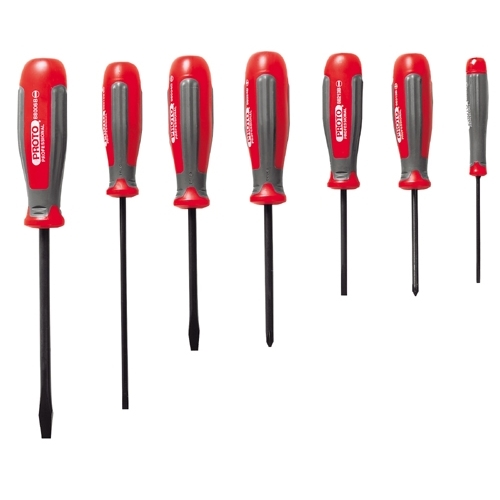 product Proto® DuraTek™ J1208SCP Combination Screwdriver Set, 8 Pieces, ASME B107.15, Alloy Steel Shank, Polished Chrome/Black Oxide Tipped