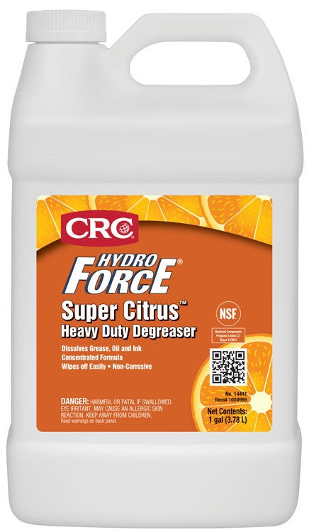 CRC&reg; 14441 HydroForce&reg; Super Citrus&trade; Combustible Heavy Duty Degreaser, 1 gal Bottle, Liquid, Clear/Orange, Citrus