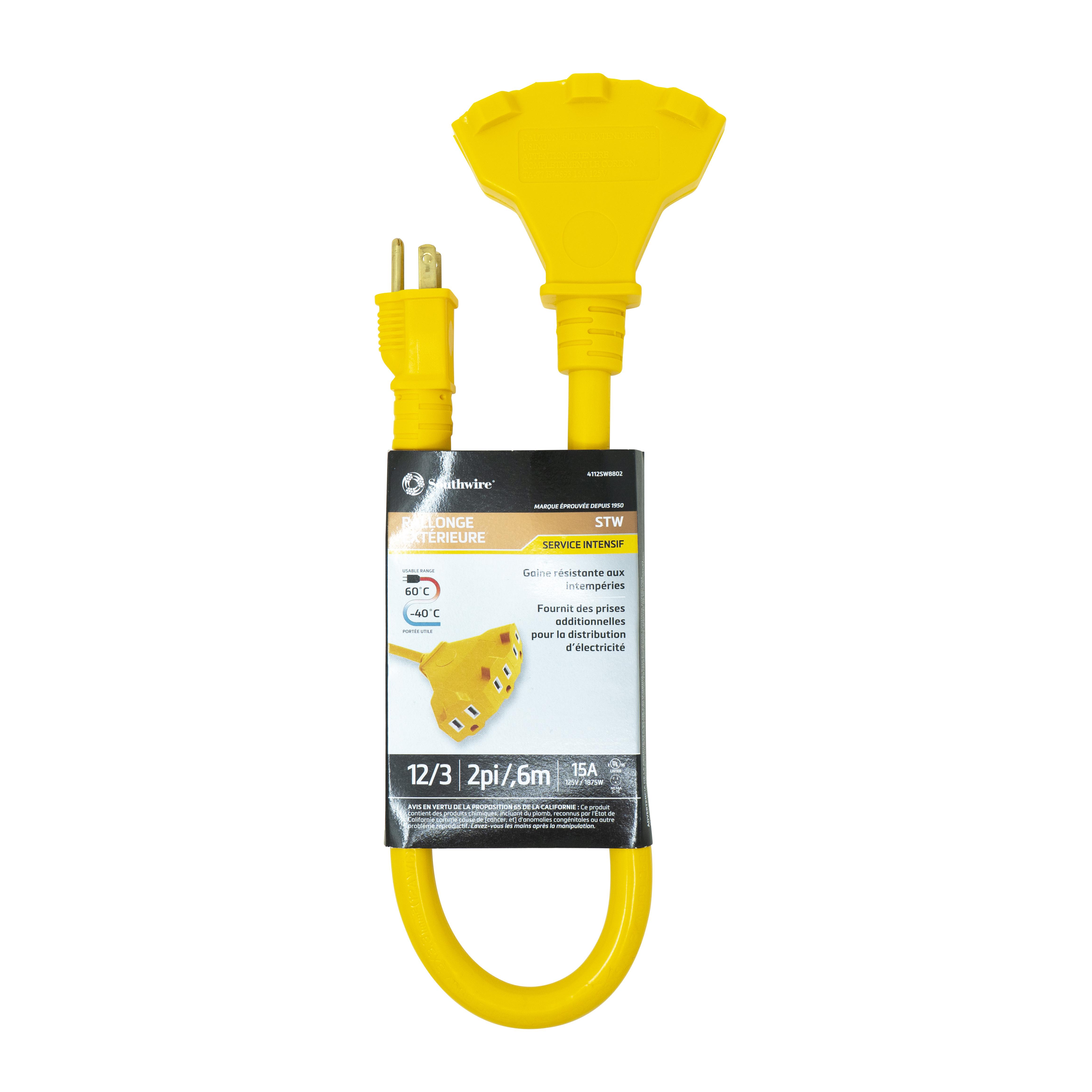 Southwire&reg; 4112SW8802 Type STW Trisource Extension Cord Set, 15 A at 125 V AC, 2 ft L Cord, 3 Conductors