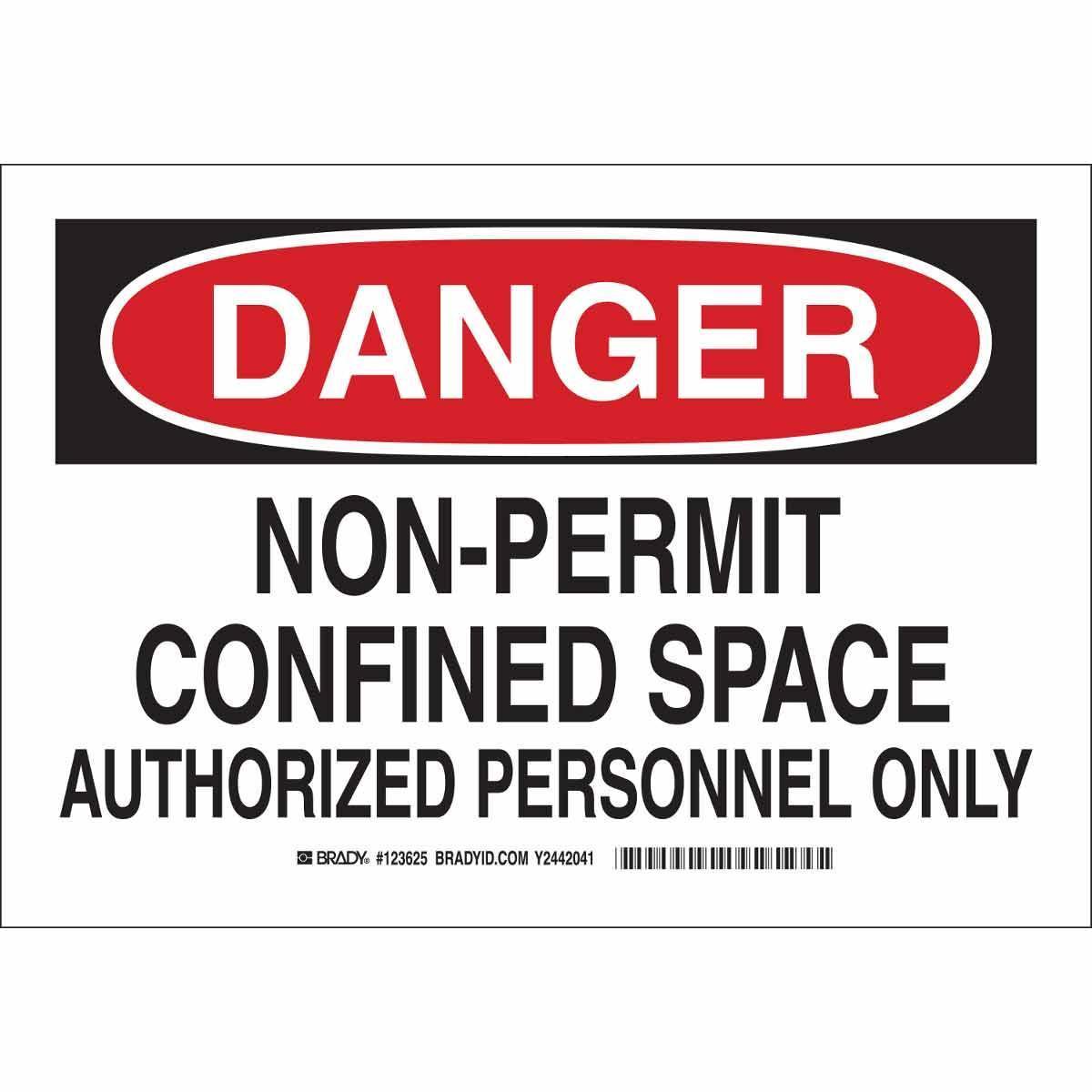 product Brady® 123651 Rectangular Confined Space Sign, DANGER, 10 in H x 14 in W, Black/Red on White, B-401 Polystyrene, Corner Hole Mount
