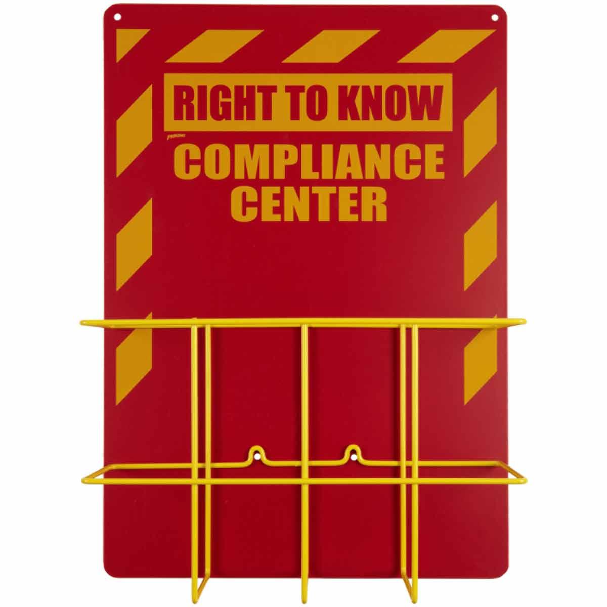 Brady® Prinzing® 2010DB Double Right-To-Know Center, RIGHT TO KNOW INFORMATION COMPLIANCE CENTER Legend, English, Yellow on Red, 20 in H x 29 in W, Polystyrene, Wall Mount