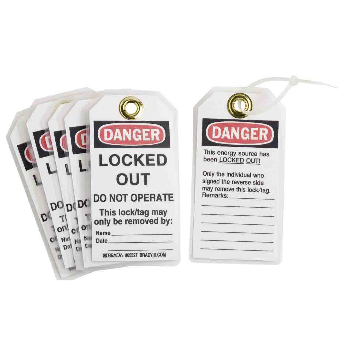 Brady® 65501 2-Sided Rectangular Self-Laminating Danger Tag, 5-3/4 in H x 3 in W, Black/Red on White, 3/8 in Hole, B-851 Polyester