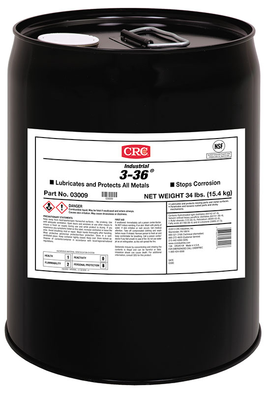 CRC® 03007 3-36® Multi-Purpose Non-Drying Non-Flammable Lubricant and Corrosion Inhibitor, 16 oz Bottle, Liquid Form, Blue/Clear/Green, 0.827