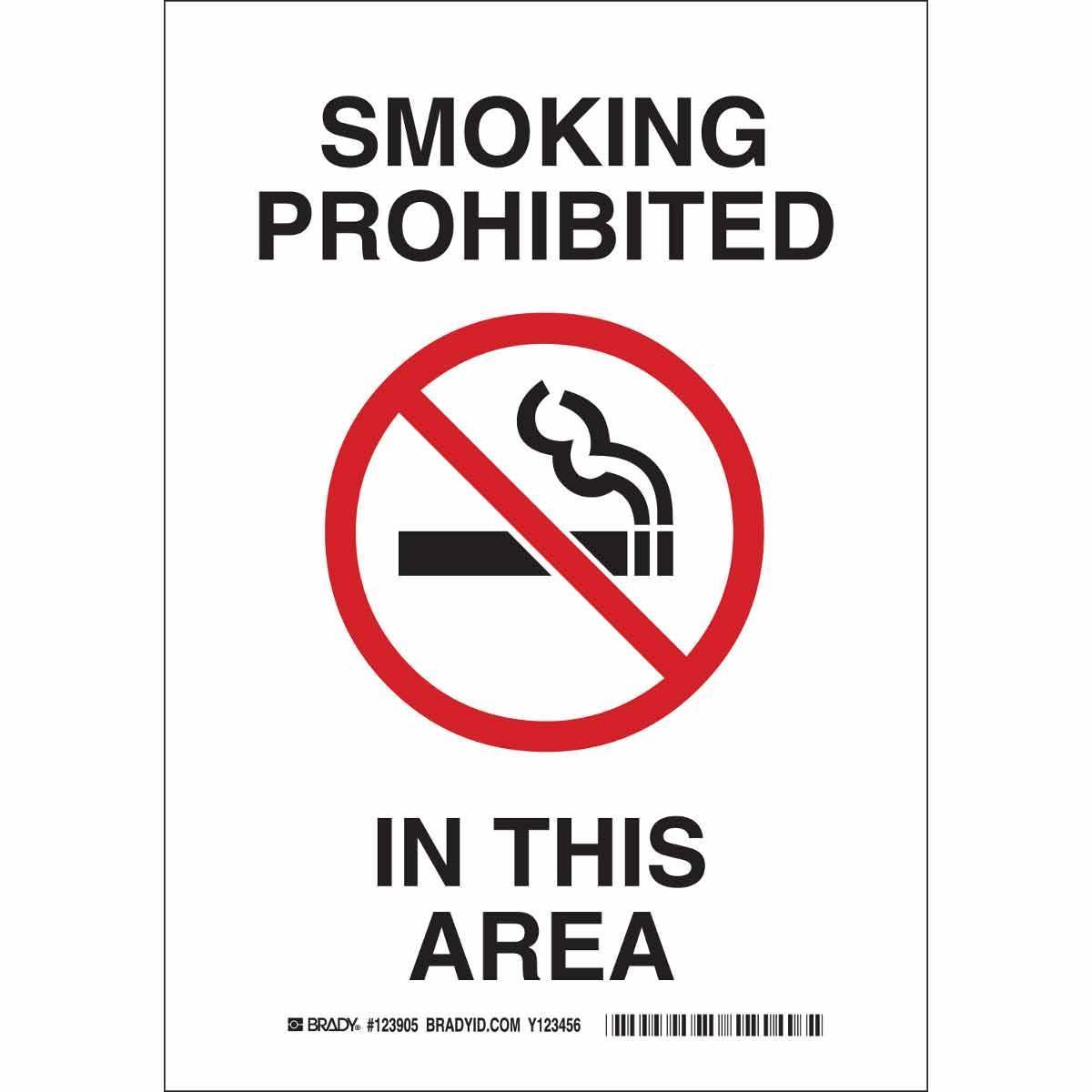 Brady® 123900 Non-Reflective Rectangular No Smoking Sign, 14 in H x 10 in W, Black/Red on White, B-555 Aluminum, Fastened Mount