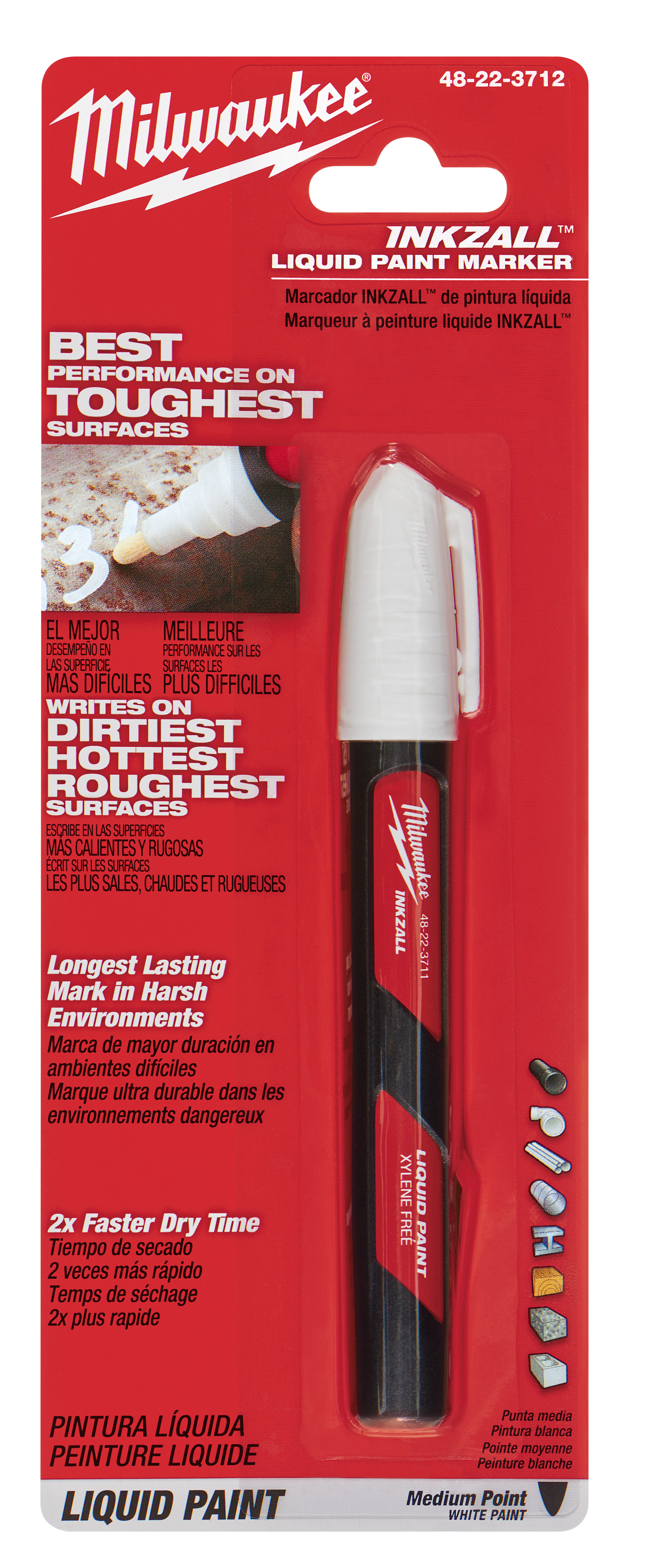 Milwaukee® 48-22-3712 Liquid Paint Marker, Acrylic Nib/Plastic, Red/White