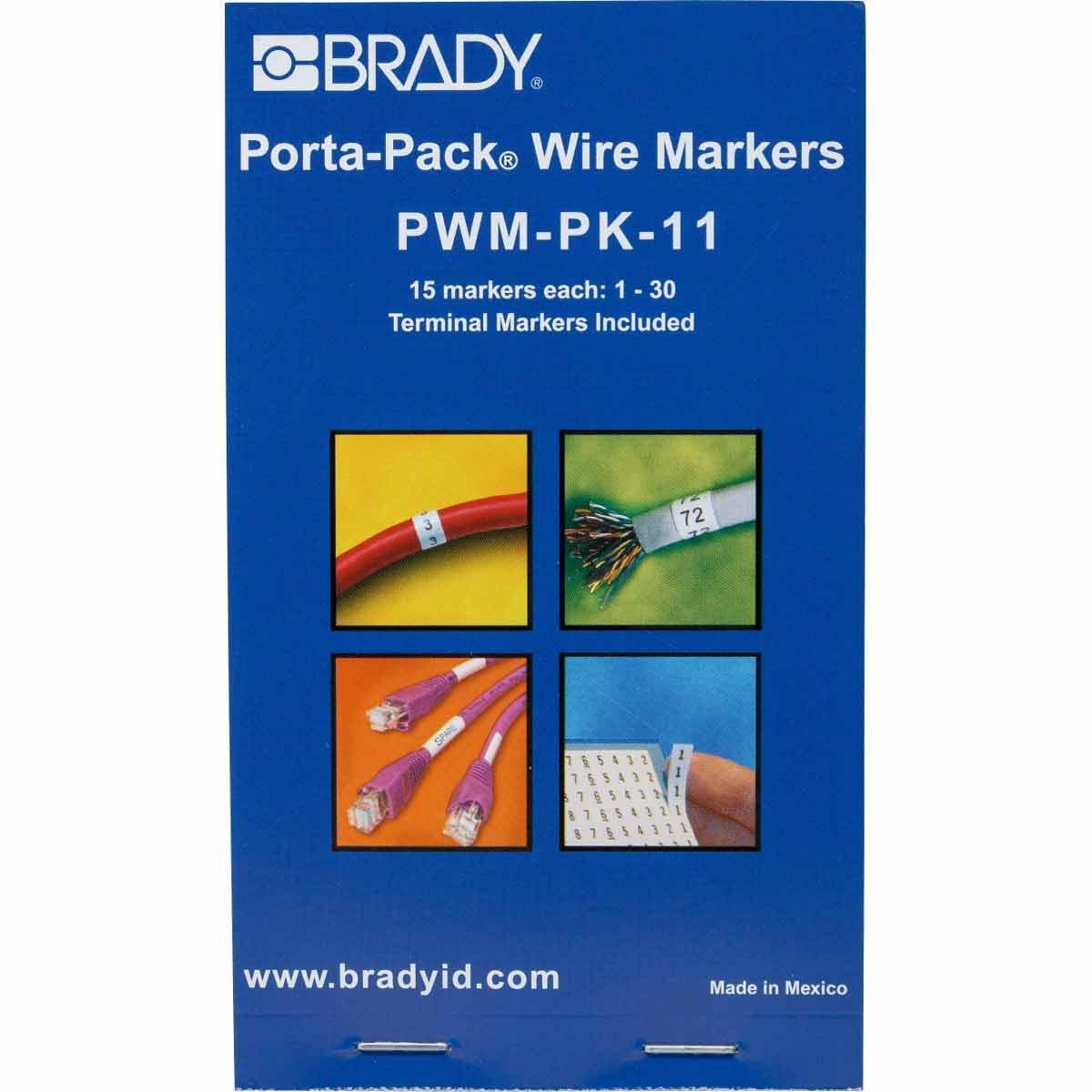 product Brady® Porta-Pack® PWM-PK-5 Die-Cut in Book Format Pre-Printed Wire Marker Book, 1-1/2 in L x 0.2 in W, Black on White, B-500 Vinyl Coated Fabric