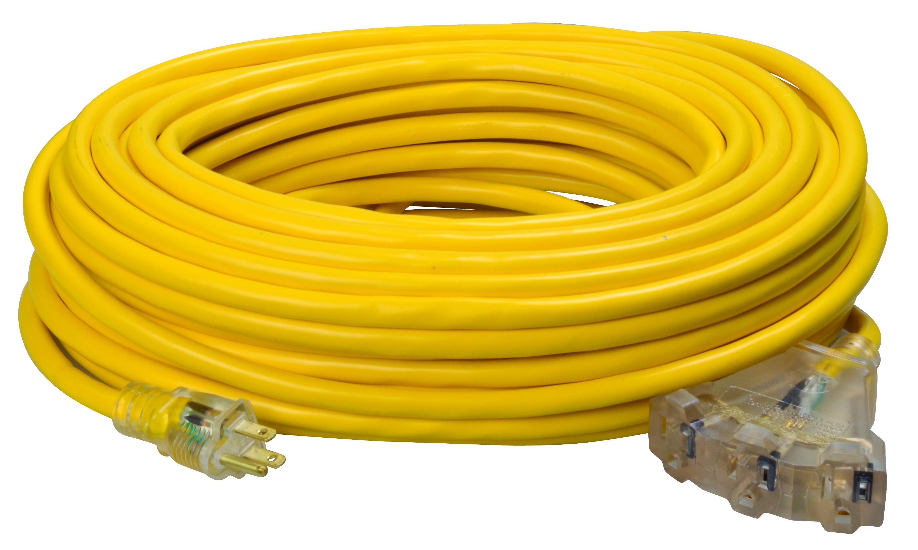 Southwire&reg; Tri-Source&reg; 4189SW8802 Type SJTW Extension Cord With Lighted End, 125 V AC, (3) 12 AWG Bare Copper Conductor, 100 ft L