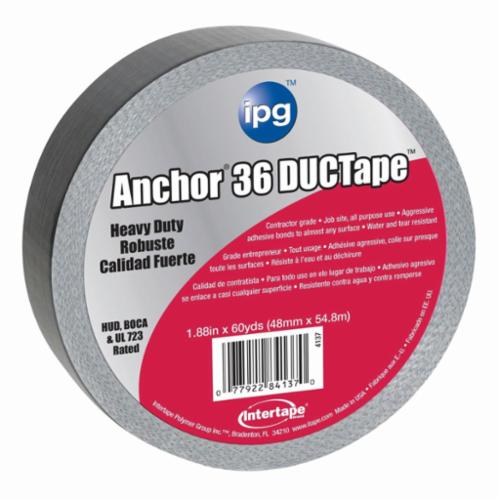 ipg® 83689 AC15 Utility-Grade Duct Tape, 54.8 m L x 48 mm W, 0.2 mm THK, Latex Adhesive, Polyethylene Backing, Silver/Black